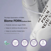 Advertisement for Biome PDRN with product packaging and text on a light gray background