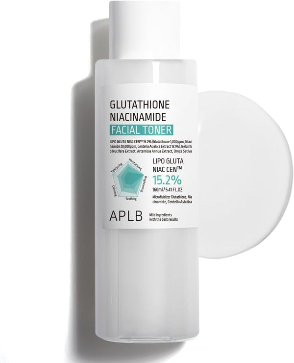 Facial toner bottle with APLB branding on a white background