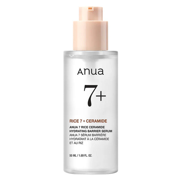 Anua 7+ Rice Ceramide serum bottle on a white background
