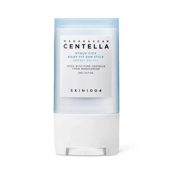 Sun stick packaging with 'Madagascar Centella' branding on a white background