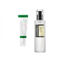 Skincare product set with a tube and a bottle on a white background