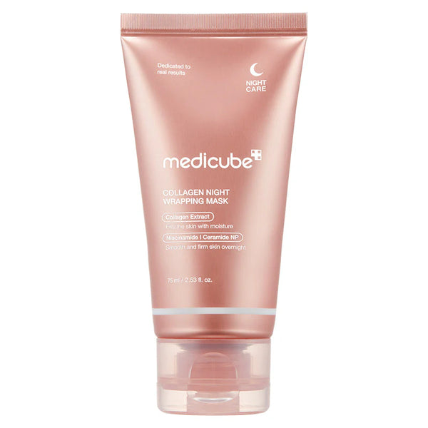 Medicube collagen night wrapping mask tube on a white background