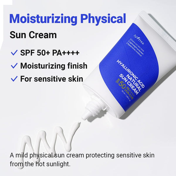 ISNTREE Hyaluronic Acid Natural Sun Cream 50ml – Korean Sunscreen SPF50+ for Hydrated, Protected Skin – Korean - Skincare Arabia