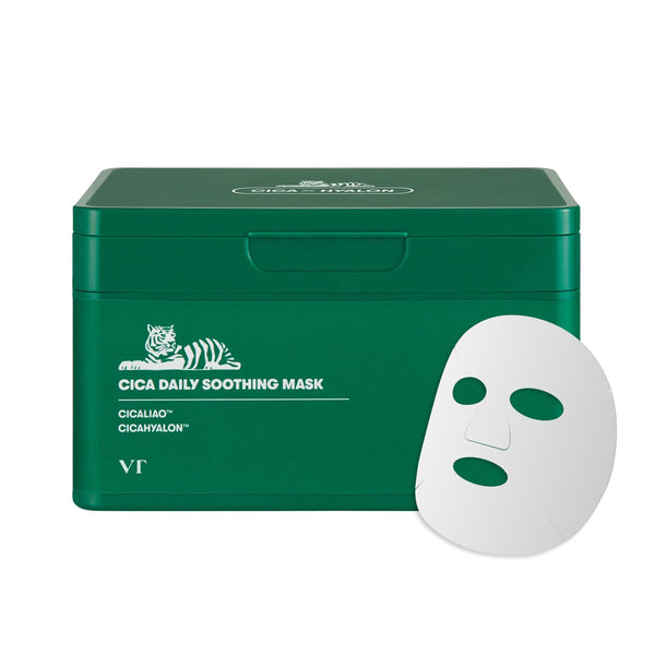 Green box of Cica Daily Soothing Mask with a white mask on a white background